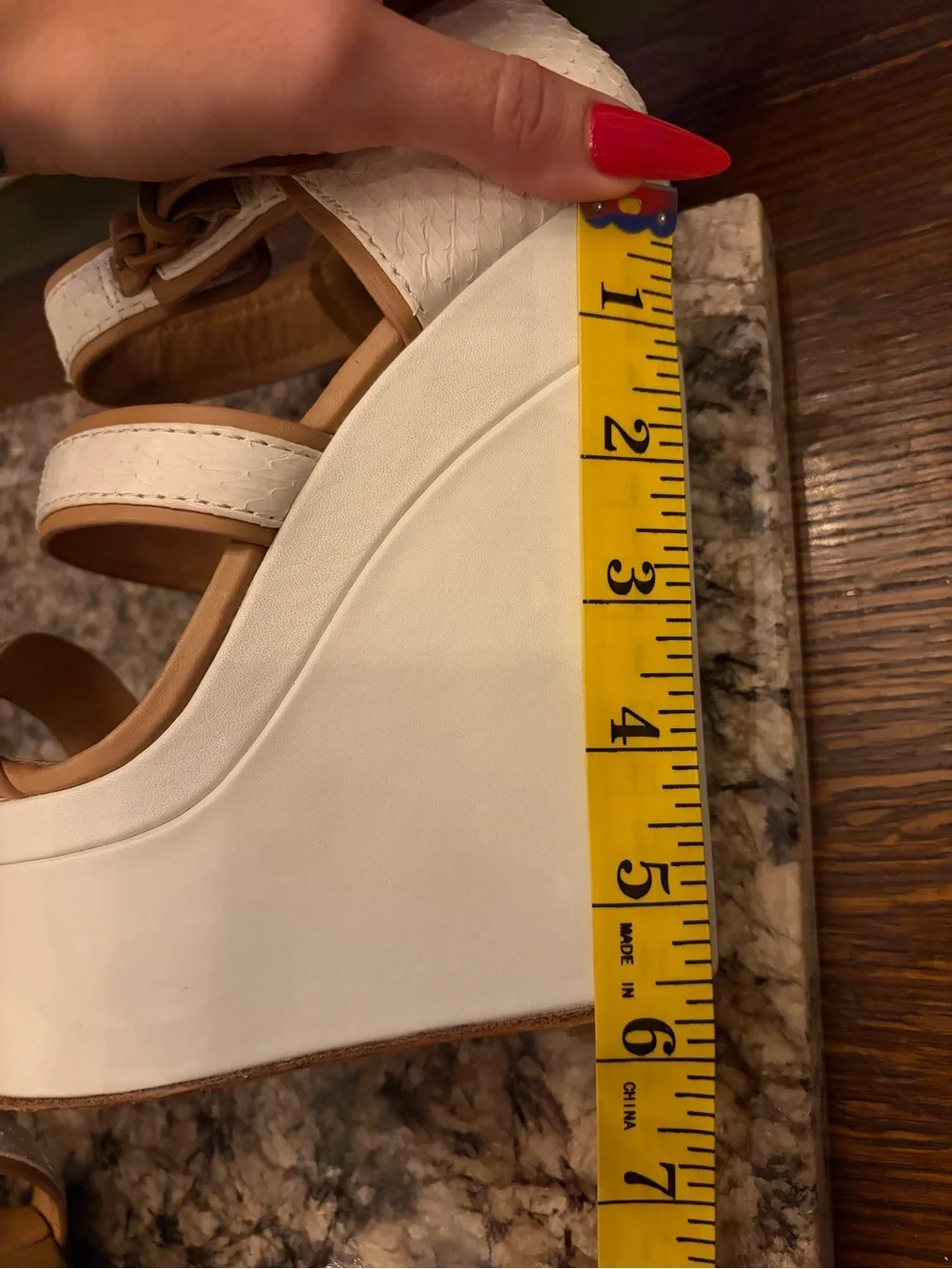 L.A.M.B. Inesa White & Tan Leather Platforms